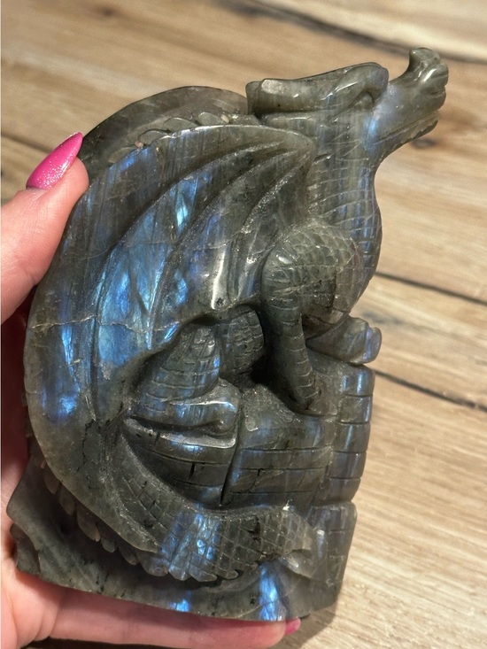 Other - Labradorite Dragon Carving on Castle Tower – Blue Flash – Hand Carved Crystal